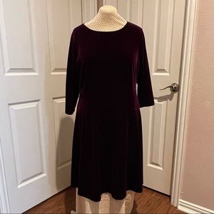 GORGEOUS Rich Purple Velvet Stretch Dropped Waist Dress by Lands’ End - Size 1X